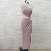 One Shoulder Sleeveless Maxi Rhinestone Bodycon Dress
